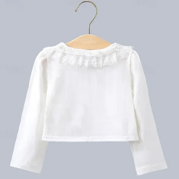 Kids Girls' Blazer Solid Color Fashion Lace Outdoor Cotton Coat Outerwear 2-12 Years Summer Black White Beige