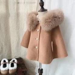 Kids Girls' Cape Solid Color Active Outdoor Cotton Coat Outerwear 2-13 Years Fall Peach Red Camel