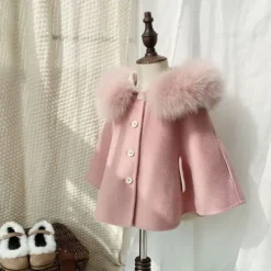 Kids Girls' Cape Solid Color Active Outdoor Cotton Coat Outerwear 2-13 Years Fall Peach Red Camel