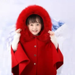 Kids Girls' Cape Solid Color Active Outdoor Cotton Coat Outerwear 2-13 Years Fall Peach Red Camel
