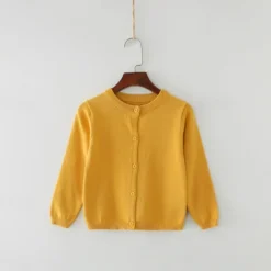 Kids Girls' Cardigan Solid Color School Long Sleeve Active Cotton 7-13 Years Spring Water Blue turmeric Dark powder
