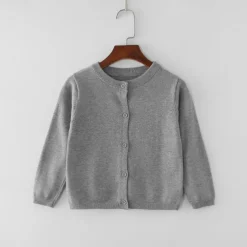 Kids Girls' Cardigan Solid Color School Long Sleeve Active Cotton 7-13 Years Spring Water Blue turmeric Dark powder