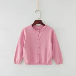 Kids Girls' Cardigan Solid Color School Long Sleeve Active Cotton 7-13 Years Spring Water Blue turmeric Dark powder
