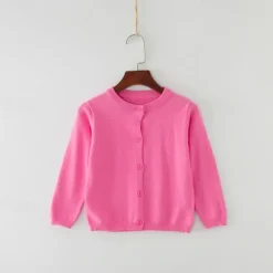 Kids Girls' Cardigan Solid Color School Long Sleeve Active Cotton 7-13 Years Spring Water Blue turmeric Dark powder