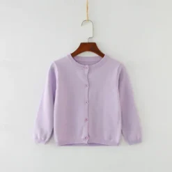 Kids Girls' Cardigan Solid Color School Long Sleeve Active Cotton 7-13 Years Spring Water Blue turmeric Dark powder