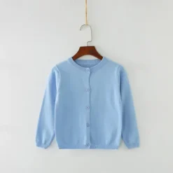 Kids Girls' Cardigan Solid Color School Long Sleeve Active Cotton 7-13 Years Spring Water Blue turmeric Dark powder