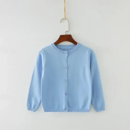 Kids Girls' Cardigan Solid Color School Long Sleeve Active Cotton 7-13 Years Spring Water Blue turmeric Dark powder