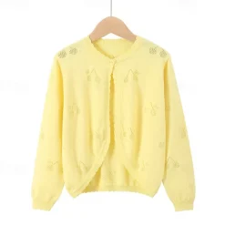 Kids Girls' Cardigan Solid Color School Long Sleeve Daily 4 years+ Fall White Yellow Pink