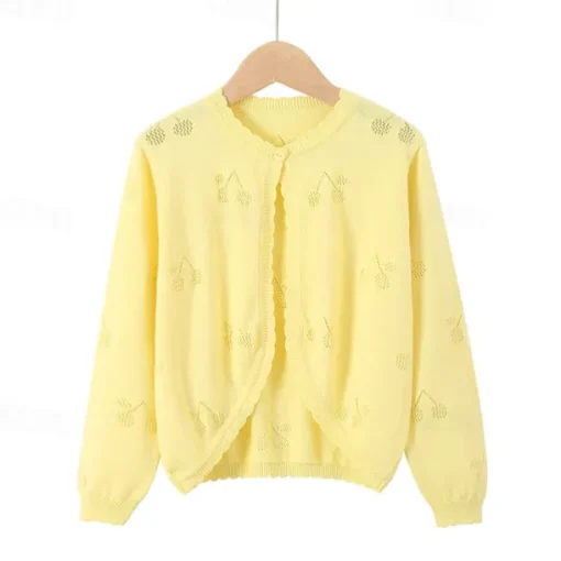 Kids Girls' Cardigan Solid Color School Long Sleeve Daily 4 years+ Fall White Yellow Pink