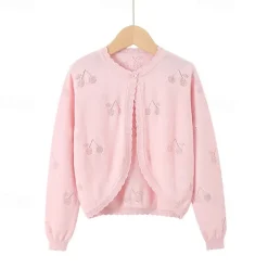 Kids Girls' Cardigan Solid Color School Long Sleeve Daily 4 years+ Fall White Yellow Pink