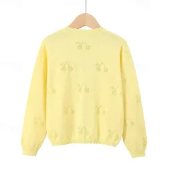 Kids Girls' Cardigan Solid Color School Long Sleeve Daily 4 years+ Fall White Yellow Pink