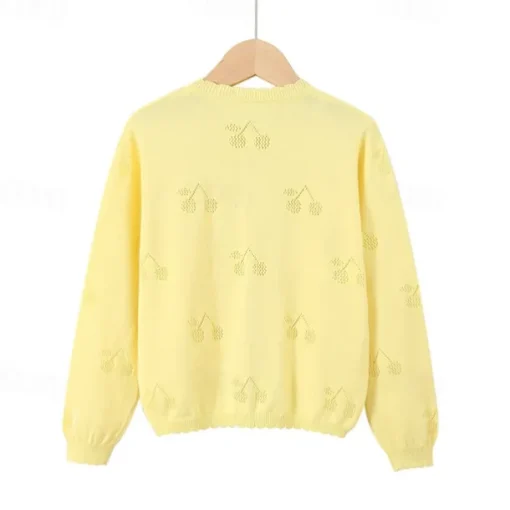 Kids Girls' Cardigan Solid Color School Long Sleeve Daily 4 years+ Fall White Yellow Pink