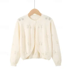 Kids Girls' Cardigan Solid Color School Long Sleeve Daily 4 years+ Fall White Yellow Pink