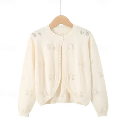 Kids Girls' Cardigan Solid Color School Long Sleeve Daily 4 years+ Fall White Yellow Pink