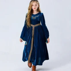 Kids Girls' Cosplay Dress Cosplay Custome Party Dress Solid Color Long Sleeve Performance Halloween Party Patchwork Vintage Gothic Halloween Custome Polyester Maxi Vintage Dress Party Dress Summer