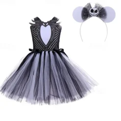 Kids Girls' Cosplay Dress Party Dress Color Block Sleeveless Performance Halloween Party Mesh Patchwork Beautiful Sweet Polyester Knee-length Party Dress A Line Dress Tulle Dress Summer 4 years+ Gray
