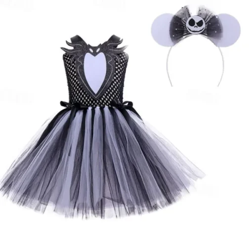 Kids Girls' Cosplay Dress Party Dress Color Block Sleeveless Performance Halloween Party Mesh Patchwork Beautiful Sweet Polyester Knee-length Party Dress A Line Dress Tulle Dress Summer 4 years+ Gray