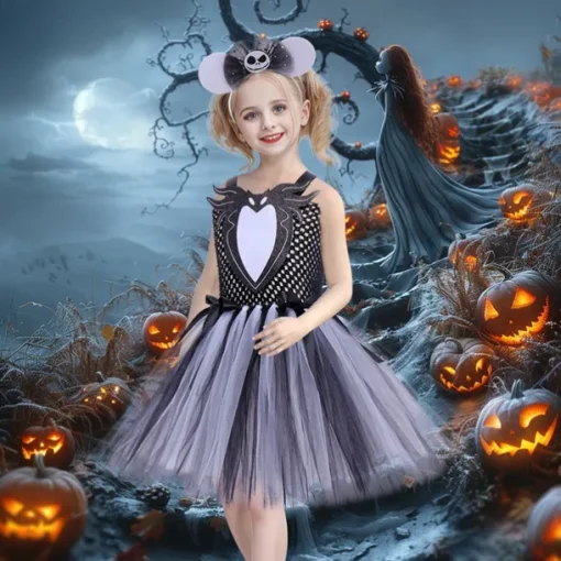 Kids Girls' Cosplay Dress Party Dress Color Block Sleeveless Performance Halloween Party Mesh Patchwork Beautiful Sweet Polyester Knee-length Party Dress A Line Dress Tulle Dress Summer 4 years+ Gray