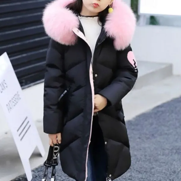 Kids Girls' Down Coat Cartoon Active Outdoor Coat Outerwear 4-13 Years Winter Black Pink