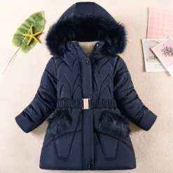 Kids Girls' Down Coat Kids Puffer Jacket Active Pocket School Coat Outerwear 4-12 Years Winter Deep red Black Navy Blue