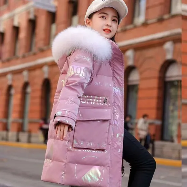 Kids Girls' Down Coat Letter Active Outdoor Cotton Coat Outerwear 4-13 Years Fall Black Yellow Pink