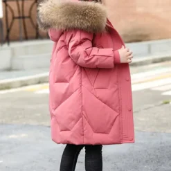 Kids Girls' Down Coat Long Sleeve Pink Red Black Solid Color Fall Winter Adorable School 4-12 Years