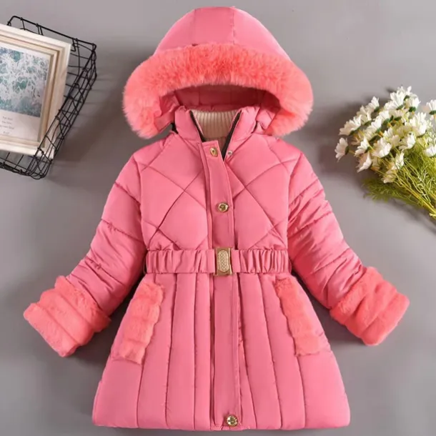 Kids Girls' Down Coat Solid Color Fashion Fur Trim School Coat Outerwear 4-12 Years Fall Black Pink Purple