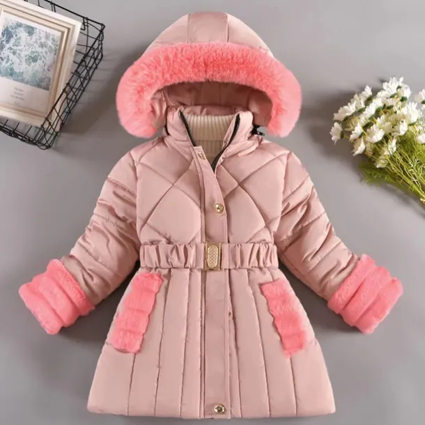 Kids Girls' Down Coat Solid Color Fashion Fur Trim School Coat Outerwear 4-12 Years Fall Black Pink Purple