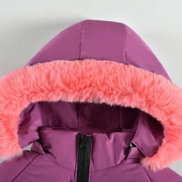 Kids Girls' Down Coat Solid Color Fashion Fur Trim School Coat Outerwear 4-12 Years Fall Black Pink Purple