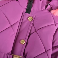 Kids Girls' Down Coat Solid Color Fashion Fur Trim School Coat Outerwear 4-12 Years Fall Black Pink Purple