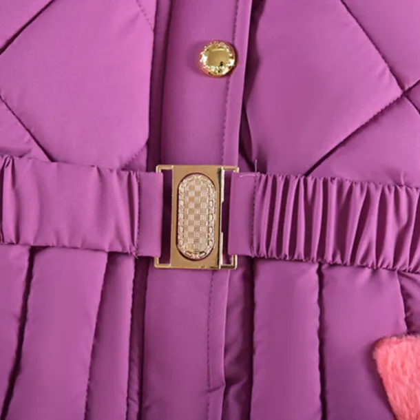 Kids Girls' Down Coat Solid Color Fashion Fur Trim School Coat Outerwear 4-12 Years Fall Black Pink Purple