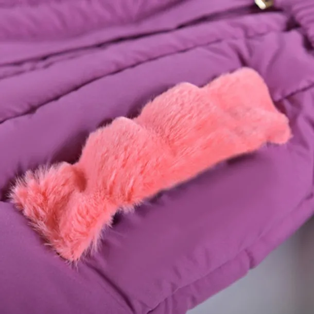 Kids Girls' Down Coat Solid Color Fashion Fur Trim School Coat Outerwear 4-12 Years Fall Black Pink Purple