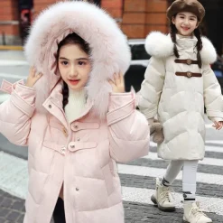 Kids Girls' Down Coat Solid Color Fashion Zipper School Coat Outerwear 4-12 Years Fall Black Pink Purple