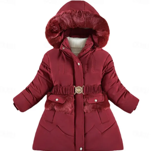 Kids Girls' Down Coat Solid Color Active Zipper School Coat Outerwear 3-10 Years Spring Button pearl black Button Pearl Rouge Color Button Pearl Burgundy