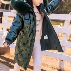 Kids Girls' Down Coat Solid Color Active Outdoor Cotton Coat Outerwear 4-12 Years Fall Black Golden Sky Blue