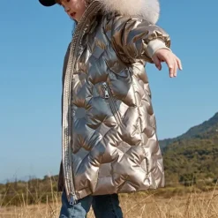 Kids Girls' Down Coat Solid Color Active Outdoor Cotton Coat Outerwear 4-12 Years Fall Black Golden Sky Blue