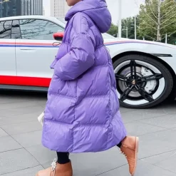Kids Girls' Down Coat Solid Color Fashion Pocket School Coat Outerwear 4-12 Years Fall Black Purple