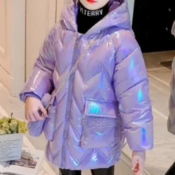 Kids Girls' Down Coat Solid Color Fashion Outdoor Cotton Coat Outerwear 4-12 Years Winter Purple Pink / Cute / Fall / Long