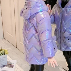 Kids Girls' Down Coat Solid Color Fashion Outdoor Cotton Coat Outerwear 4-12 Years Winter Purple Pink / Cute / Fall / Long