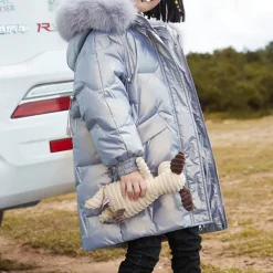 Kids Girls' Down Coat Solid Color Fashion Pocket School Coat Outerwear 4-12 Years Fall Champagne Pink Purple