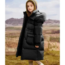 Kids Girls' Down Coat Solid Color Fashion Pocket School Coat Outerwear 4-12 Years Fall Black Army Green