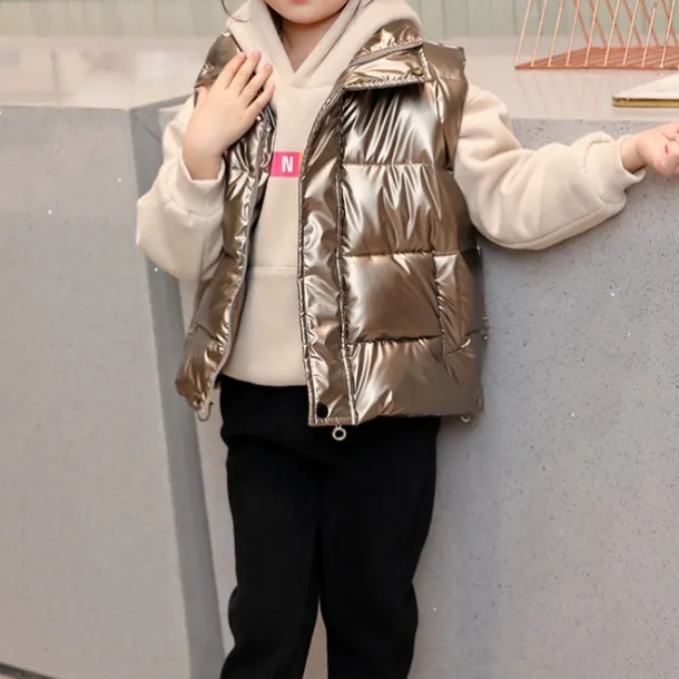 Kids Girls' Down Jacket Vest Coat Puffer Jacket Long Sleeve Black Silver Champagne Kids Puffer Jacket Solid Color Fall Winter Fashion School 7-13 Years