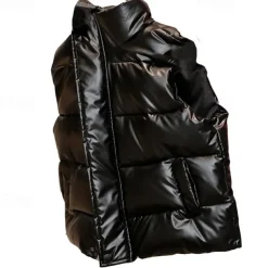 Kids Girls' Down Jacket Vest Coat Puffer Jacket Long Sleeve Black Silver Champagne Kids Puffer Jacket Solid Color Fall Winter Fashion School 7-13 Years