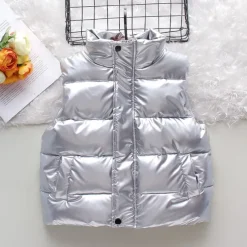 Kids Girls' Down Jacket Vest Coat Puffer Jacket Long Sleeve Black Silver Champagne Kids Puffer Jacket Solid Color Fall Winter Fashion School 7-13 Years