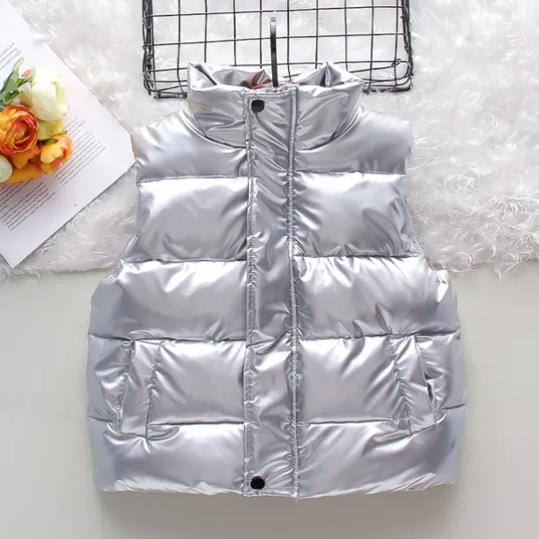 Kids Girls' Down Jacket Vest Coat Puffer Jacket Long Sleeve Black Silver Champagne Kids Puffer Jacket Solid Color Fall Winter Fashion School 7-13 Years