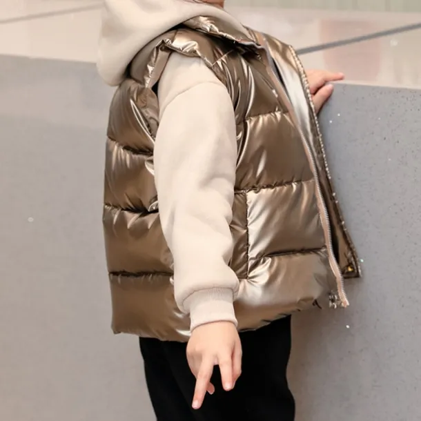 Kids Girls' Down Jacket Vest Coat Puffer Jacket Long Sleeve Black Silver Champagne Kids Puffer Jacket Solid Color Fall Winter Fashion School 7-13 Years