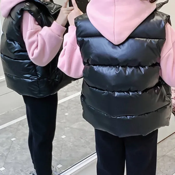 Kids Girls' Down Jacket Vest Coat Puffer Jacket Long Sleeve Black Silver Champagne Kids Puffer Jacket Solid Color Fall Winter Fashion School 7-13 Years