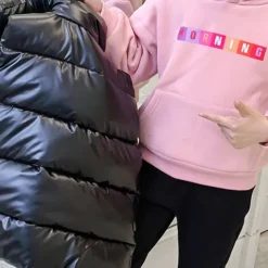 Kids Girls' Down Jacket Vest Coat Puffer Jacket Long Sleeve Black Silver Champagne Kids Puffer Jacket Solid Color Fall Winter Fashion School 7-13 Years