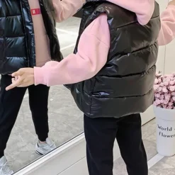 Kids Girls' Down Jacket Vest Coat Puffer Jacket Long Sleeve Black Silver Champagne Kids Puffer Jacket Solid Color Fall Winter Fashion School 7-13 Years