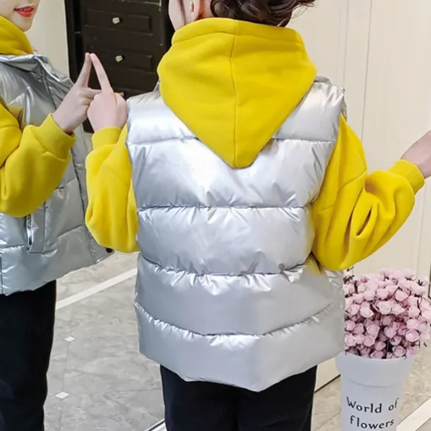 Kids Girls' Down Jacket Vest Coat Puffer Jacket Long Sleeve Black Silver Champagne Kids Puffer Jacket Solid Color Fall Winter Fashion School 7-13 Years